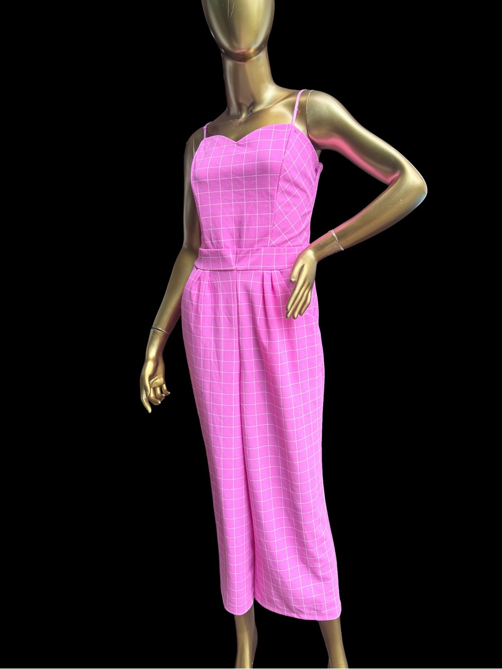 Emerald Sundae Pink Windowpane Jumpsuit with Sweetheart Neckline